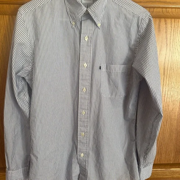 Brooks Brothers Men's White and Blue Striped Button Down Shirt - Picture 2 of 5